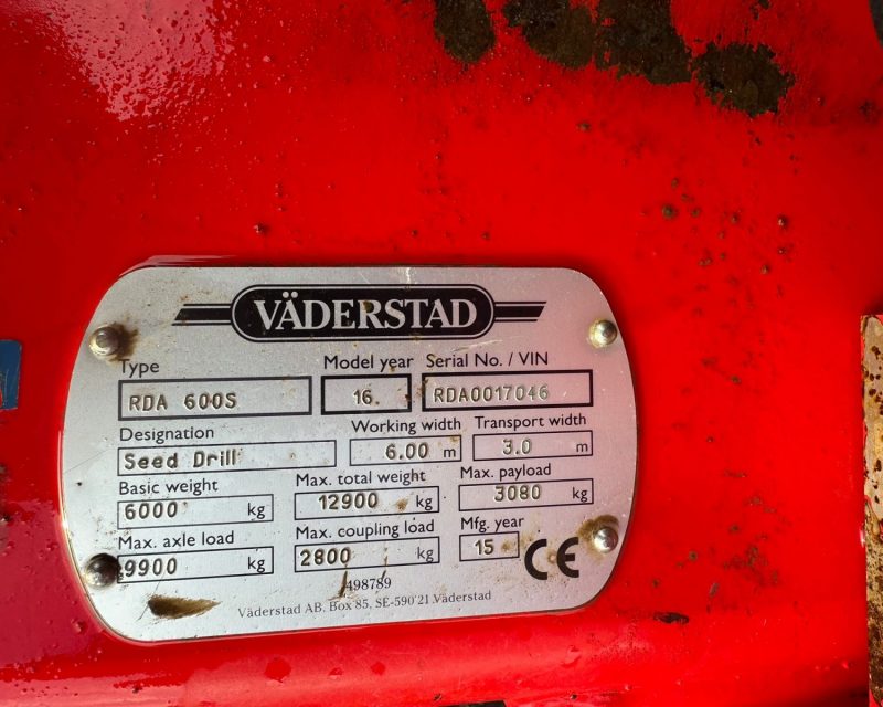Vaderstad RDA 600S drill