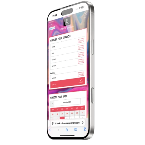 Branded online booking page displayed on an iPhone