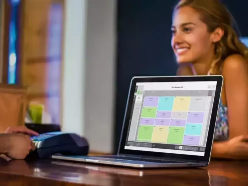 Salon Manager appointment diary displayed on a laptop at a salon reception